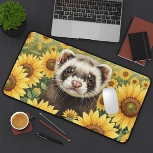 Ferret Desk Mat Ferret Gaming Mat Cute Ferret Mouse Pad Sunflowers Ferret Lover Gift For Ferret Owner Tech Accessory Extended Keyboard Mat