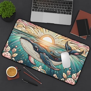Whale Desk Mat Whale Play Mat Gift For Whale Lover Gift For Her Whale Mouse Pad Whale Gaming Mat Desk Mat Stained Glass Whale Mouse Pad PC