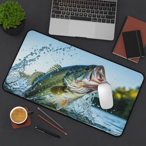 Bass Fishing Desk Mat Fish Gaming Mat Fishing Mouse Pad Fishing Lover Gift For Him Fishing Decor For Home Office Fish Accessory Laptop PC