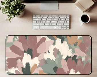 Muted Floral Brushstroke Desk Mat | Abstract Floral Desk Pad, Soft Fall Colors