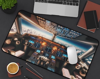 Cockpit Desk Mat Office Decor for Pilot Gift For Airplane Lover Cool Tech Accessory Gift For Him Large Mouse Pad Aviator Enthusiast Airplane