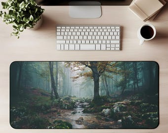 Misty Forest Stream Desk Mat | Woodland Nature Mouse Pad