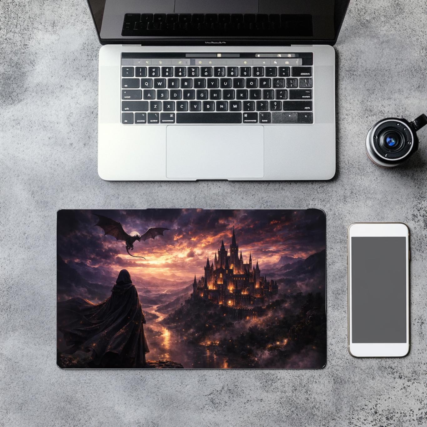Dark Fantasy Castle With Dragon Desk Mat | Gothic Castle Mousepad - Etsy