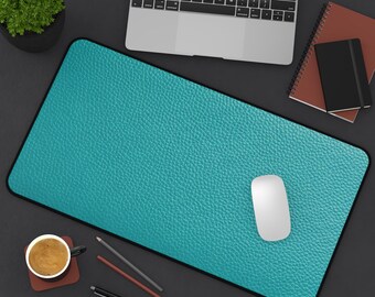 Faux Leather Teal Gaming Pad Turquoise Mouse Pad Tech Accessory Cute Desk Accessory Teal Desk Mat Gift For Her Home Office Decor