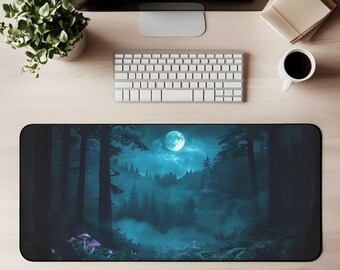 Tapete de mesa Floresta Encantada, Mouse Pad Floresta Mágica, Cogumelos Brilhantes, Decoração de Mesa de Jogos Fantástica, Cogumelos Brilhantes