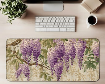 Lavender Wisteria Desk Mat Purple Wisteria Mouse Pad Gaming Mat Purple Floral Pattern Vintage Botanical Office Decor Elegant Workspace Gift