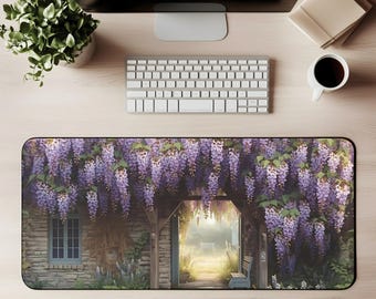 Wisteria Cottage Desk Mat Wisteria Cottage Mouse Pad Floral Garden Archway Gaming Mat Cozy Nature Aesthetic Cottagecore Desk Decor Gift