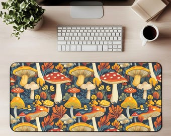 Mushroom Forest Desk Mat Mouse Pad Gaming Mat Cottagecore Fungi Pattern Autumn Botanical Office Decor Cozy Nature Gift