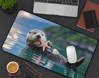 Cute Otter Desk Mat Otter Mouse Pad Gift For Otter Lover Gift for Her Otter Decor Cool Tech Accessory Gaming Laptop Mat Large Keyboard Mat