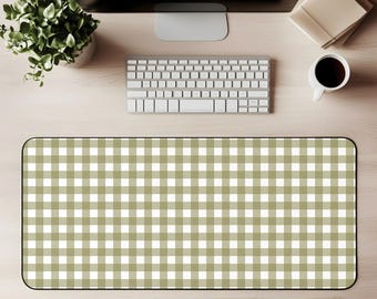 Sage Green Gingham Desk Mat, Light Green Checkered Mouse Pad, Cottagecore Office Decor