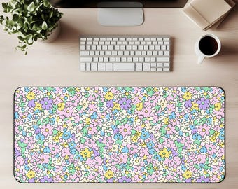 Retro Gänseblümchen Blumen Schreibtischmatte Mausunterlage Spielmatte Pastell Blumenmuster Y2K Ästhetischer Büro Dekor Buntes Arbeitsplatz Geschenk