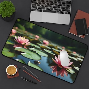 Flower Lily Pad Gaming Mat Lily Pad Mouse Pad Lily Pad Pond Gift Lily Pad Decor Girly Tech Accessory Lily Pad Flower Desk Mat Neoprene