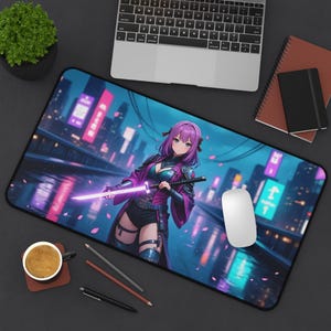 Cyberpunk Anime Girl Desk Mat Girl Anime Mouse Pad Gaming Desk Mat For Anime Lover Gift For Her Large Keyboard Mat Girly Lover Accessory