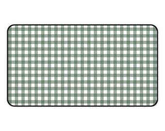 Sage Green Gingham Desk Mat Farmhouse Checkered Mouse Pad Large Gaming Mat Cottagecore Aesthetic Chic Cozy Office Accessory Gift for Her