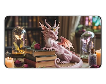 Pink Dragon Desk Mat Fantasy Dragon Lovers Mouse Pad Cute Desk Accessory