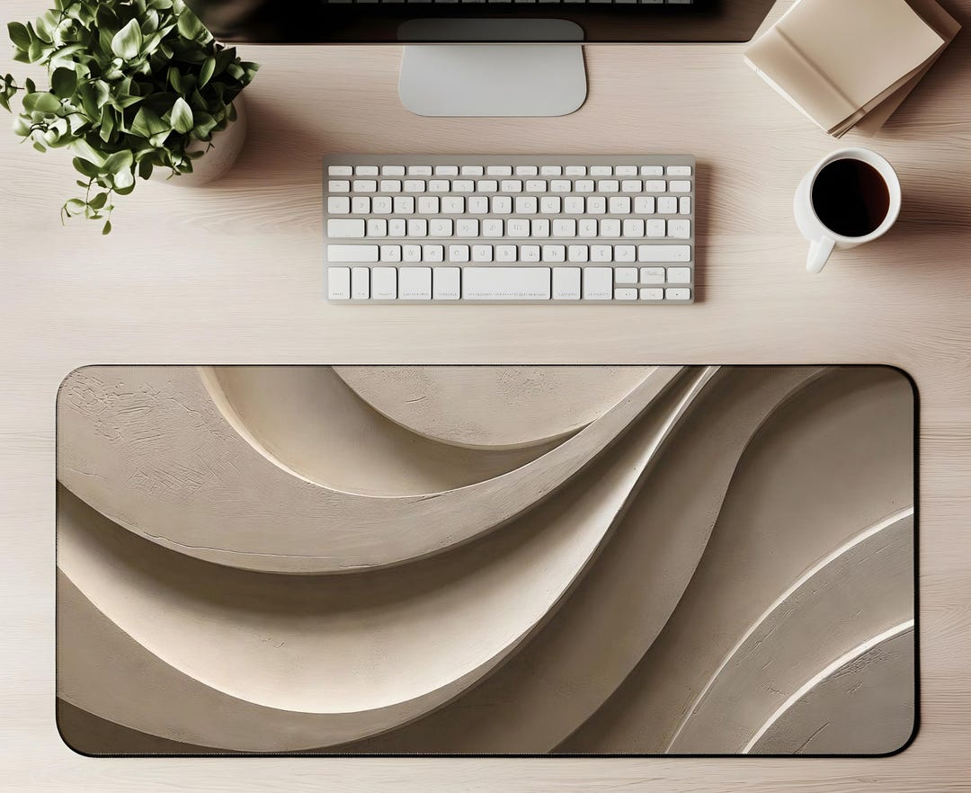Neutral Wave Desk Mat Neutral Wave Mouse Pad Beige Abstract Desk Mat ...
