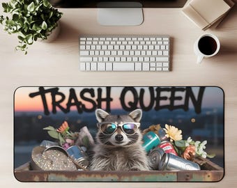 Trash Queen Waschbär Schreibtischmatte Lustiger Trash Panda Maus Pad Trendige kitschige Waschbär Schreibtischmatte Geschenk für Waschbärliebhaber Schreibtisch