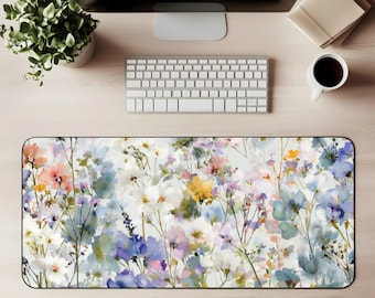 Wildflower Desk Mat Watercolor Floral Mouse Pad Cottagecore Garden Extended Desk Pad Gift For Mom Boho Office Décor Student Gaming Mat