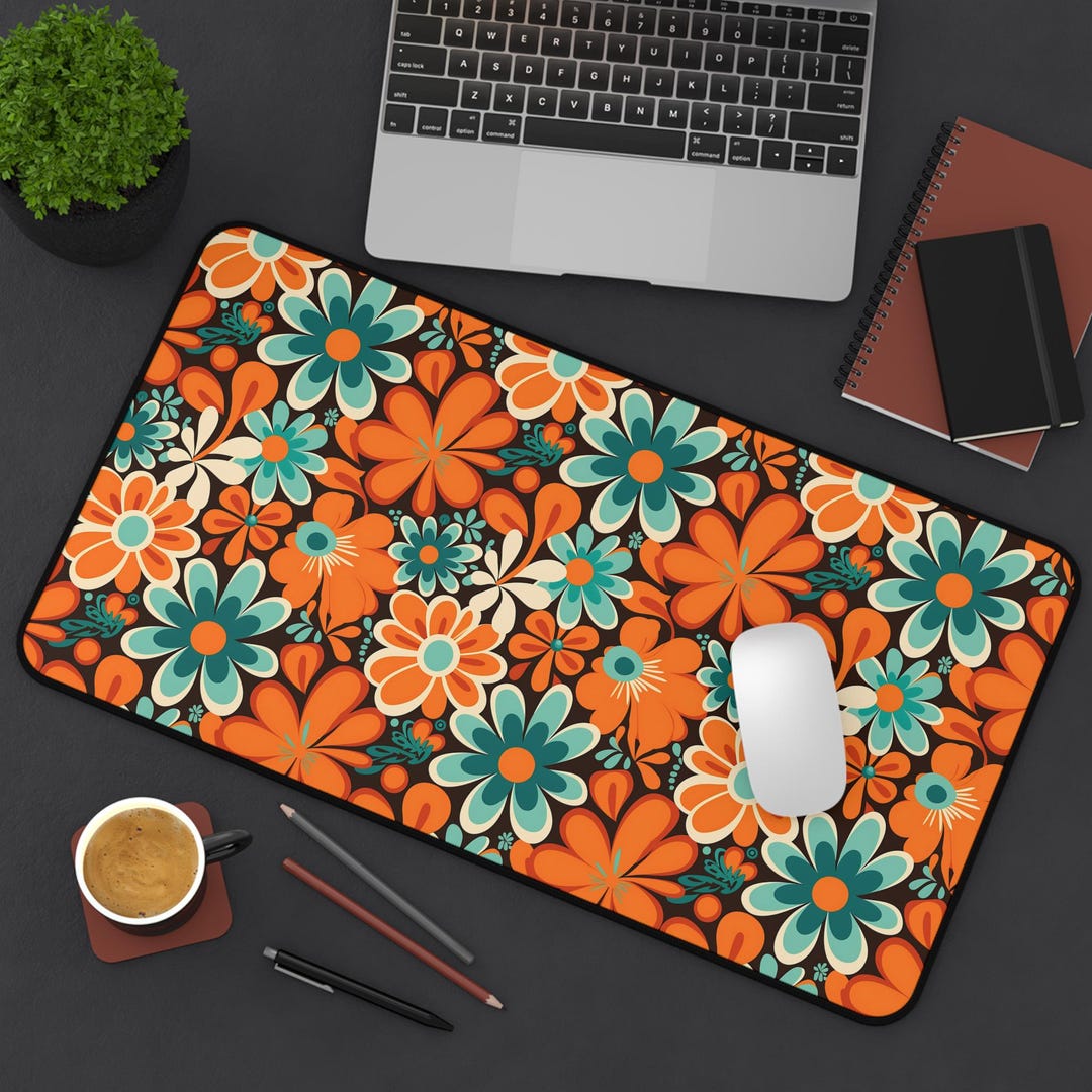 Floral Computer Mat Retro Flower Desk Mat Floral Gaming Mat Bold Daisy Design Large ...
