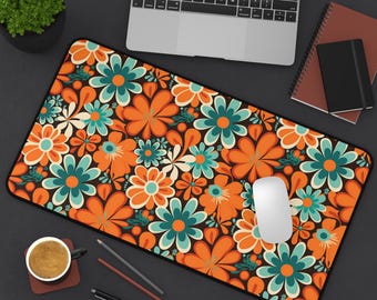 Retro flower desk mat floral gaming mat bold daisy design large colorful mouse pad for vintage style desks groovy workspace accessories pc