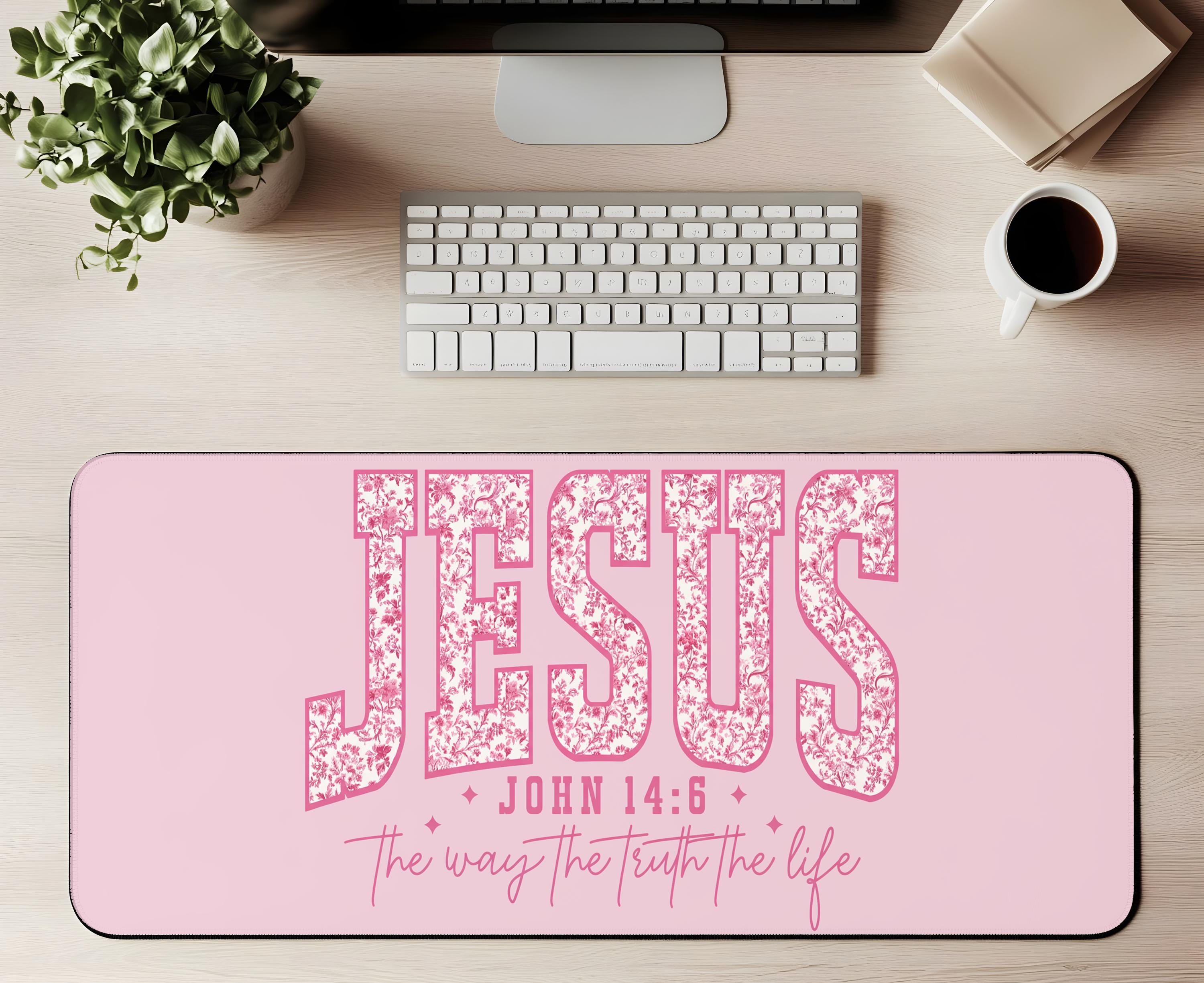 Jesus John 14:6 Desk Mat | Pink Religious Christian Scripture Mousepad ...
