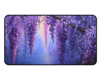 Elegant Wisteria Desk Mat Floral Gaming Mat Purple Flower Mouse Pad Wisteria Lover Gift For Her Home Office Decor Cute Tech Accessory Laptop