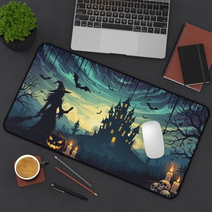 Spooky Halloween Desk Mat Halloween Gaming Mat Witch Lover Gift For Halloween Lover Gift Idea Halloween Mouse Pad Spooky Keyboard Mat