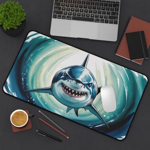 Shark Desk Mat, Ocean Inspired Desk Accessory, Gamer Gift, Home Office Decor, Nautical Style, Unique Mouse Pad