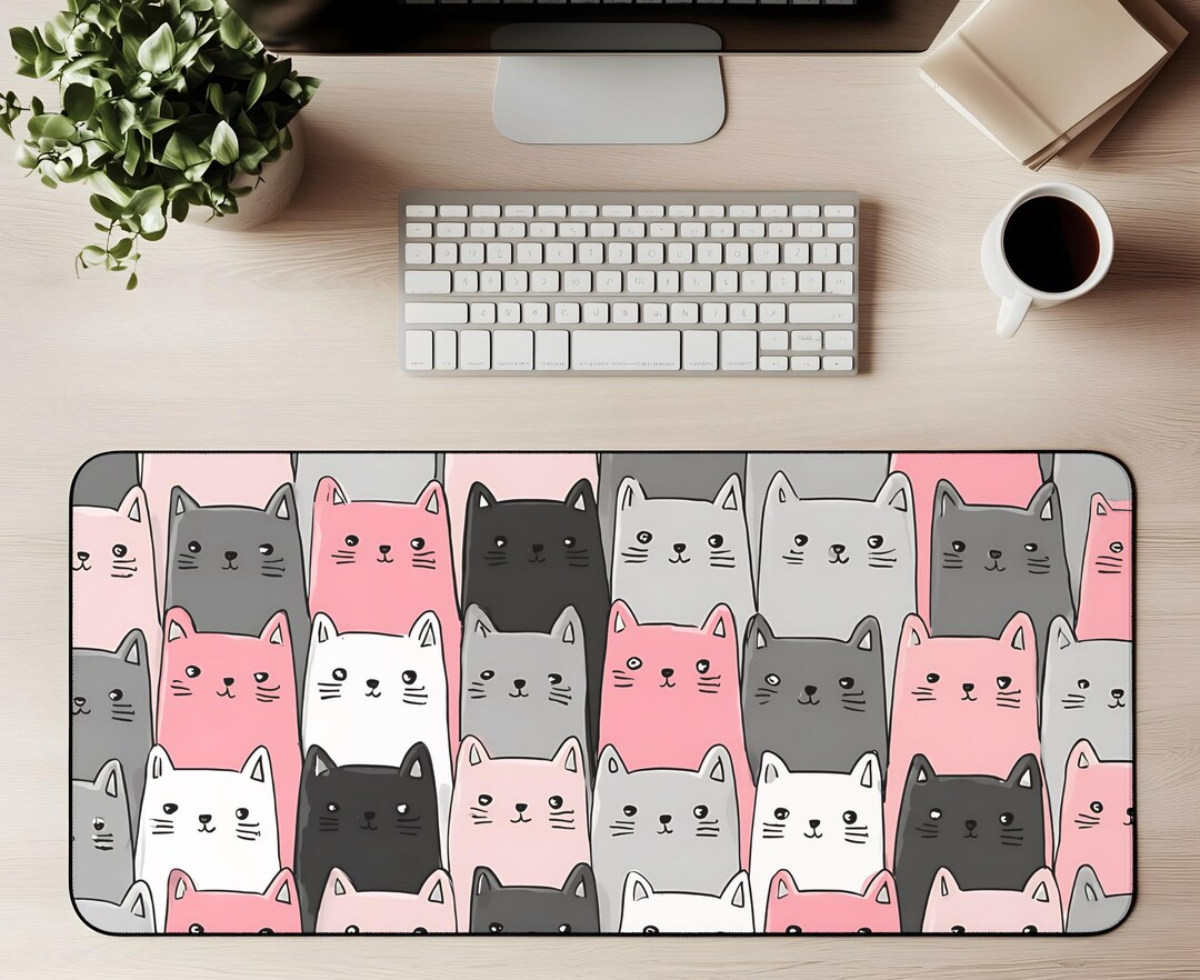 Cute Cat Desk Mat Pastel Cat Art Mouse Pad Kawaii Cat Gaming Mat Cute ...