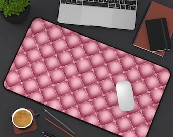 Pink diamond desk mat faux quilted large mouse pad gift  for her office home desk accessories computer cute desk decor gift for mom laptop
