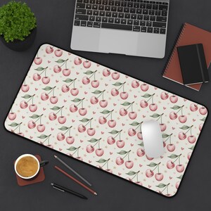 Cherry Blossom Desk Mat, Cute Desk Accessory, Home Office Decor, Gamer Mat, Gifts for Her, Cherry Pattern