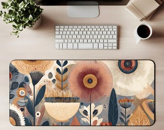 Boho Abstract Floral Desk Mat Abstract Floral Mouse Pad Modern Botanical Desk Mat Neutral Aesthetic Desk Pad