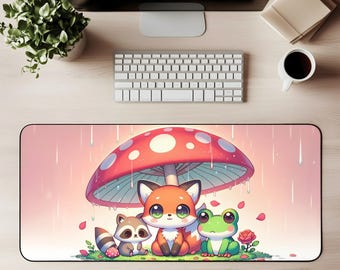 Kawaii Fox Frog Raccoon Desk Mat Mouse Pad Gaming Mat Cute Mushroom Kawaiiness Cozy Cottagecore Pastel Animal Aesthetic Workspace Decor