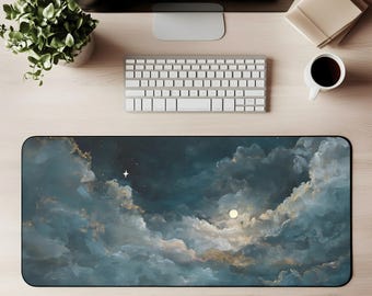Celestial Night Sky Desk Mat Celestial Night Sky Mouse Pad Dreamy Cloudscape Gaming Mat Cosmic Moon Desk Decor