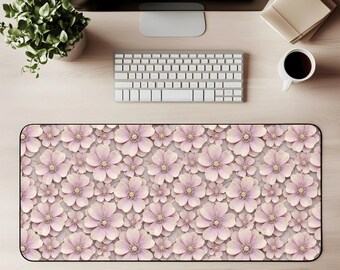 Lavender Floral Desk Mat Mouse Pad 3D Flower Design Soft Purple Beige Aesthetic Desk Pad Elegant Feminine Workspace Decor Romantic Office