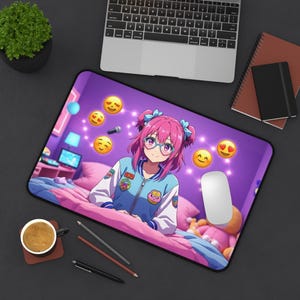 Anime Gamer Girl Desk Mat Cute Gamer Girl Gaming Mat XL Mouse Pad Pretty Keyboard Mat Anime Lover Gift For Anime Lover Cute Tech Accessory