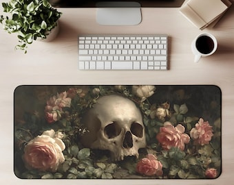 Gothic Skull Desk Mat Dark Academia Floral Mouse Pad Large Gaming Mat Alternative Baroque Office Desk Accessory Gift for Her Cubicle Desktok