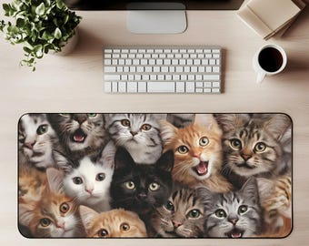 Cute Kitten Faces Desk Mat Cat Mouse Pad Gaming Mat Realistic Cat Portrait Collage Cute Cat Lover Gift  For Cat Mom Dad Office Decor Desktok
