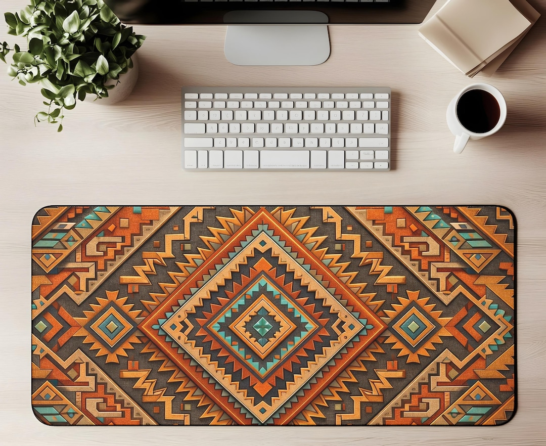 Southwestern Aztec Tribal Pattern Desk Mat | Boho Geometric Mouse Pad ...