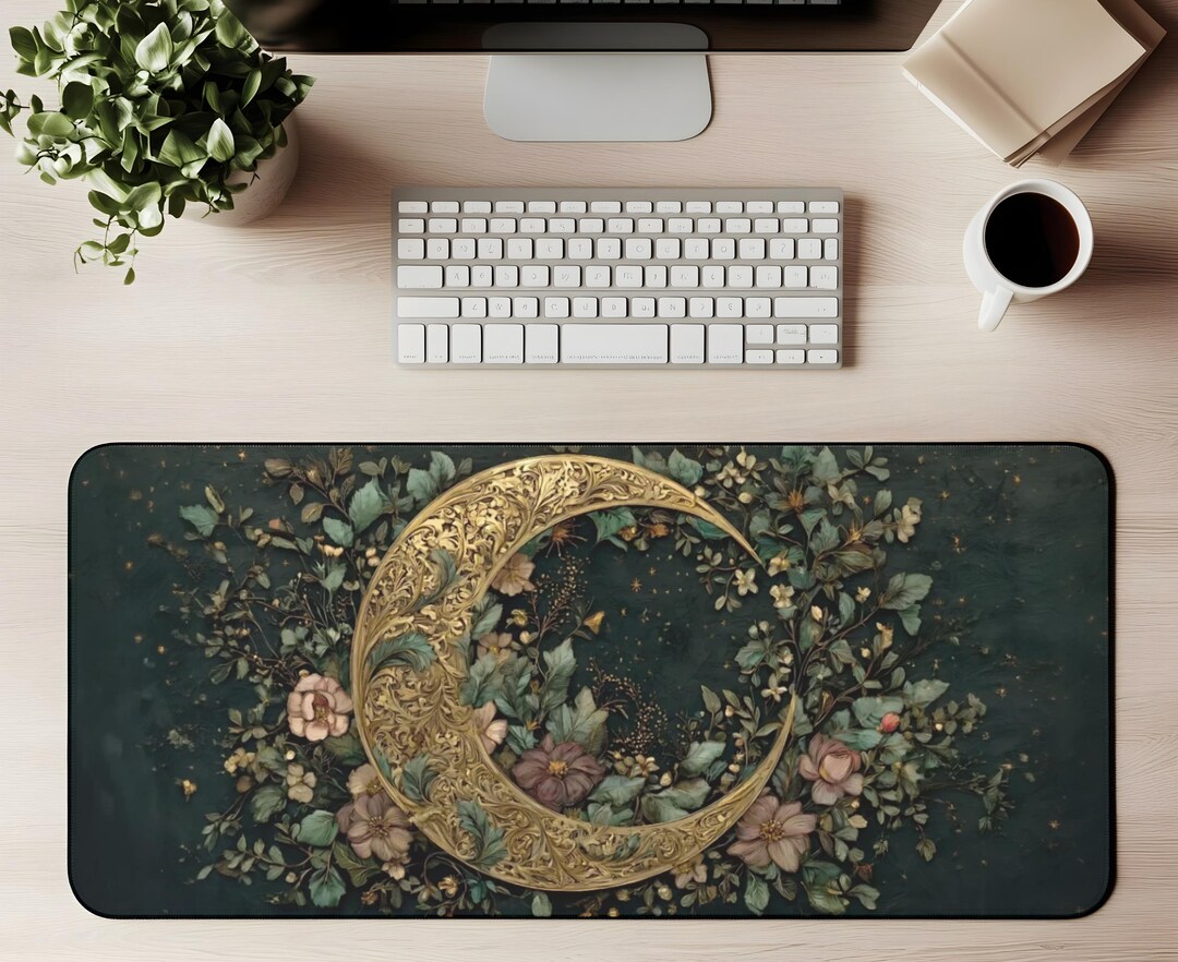 Celestial Floral Moon Desk Mat Celestial Floral Moon Mouse Pad Ornate ...