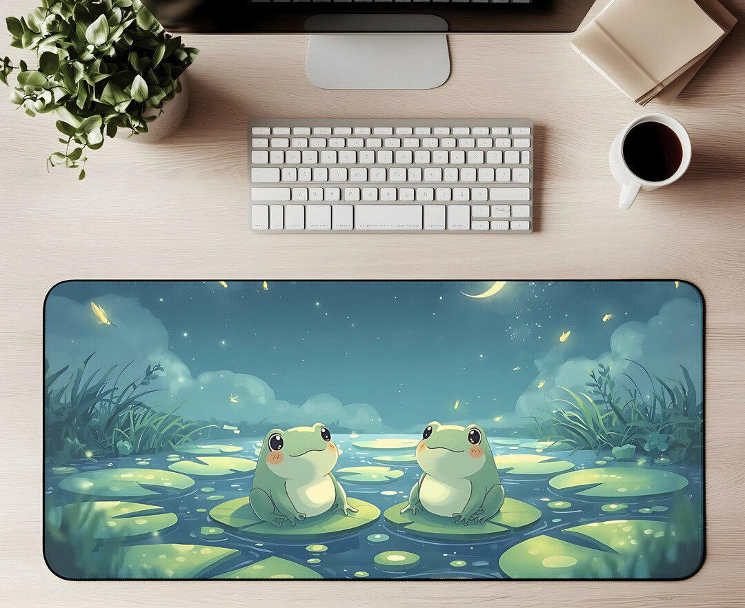 Kawaii Frog Desk Mat Mouse Pad Gaming Mat Chibi Frogs on Lily Pads ...