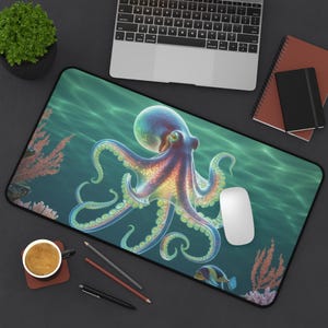 Octopus Desk Mat Octopus Gaming Mouse Pad Nautical Aesthetic Desks Octopus Lover Gift For Octopus Lover Keyboard Mat Cool Tech Accessory