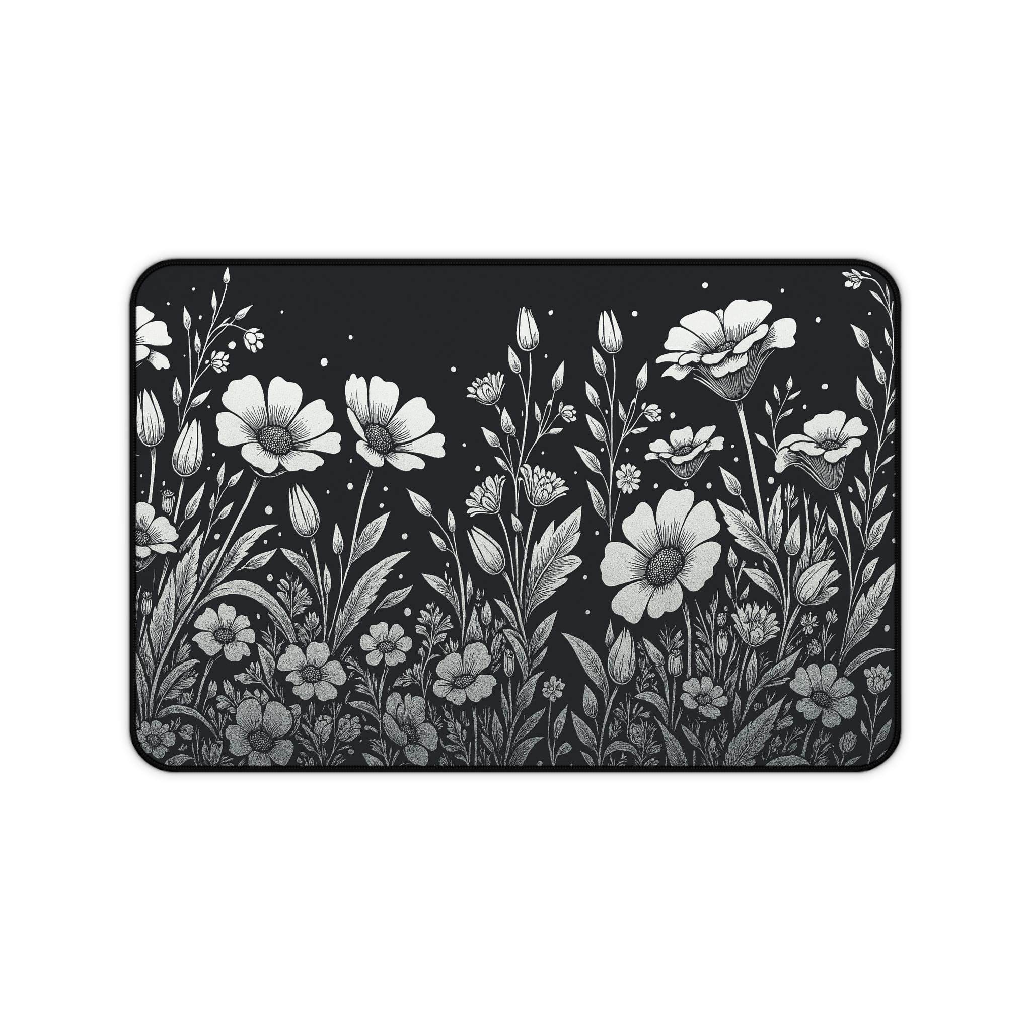 Floral Desk Mat Black and White Flowers Monochromatic Floral Mouse