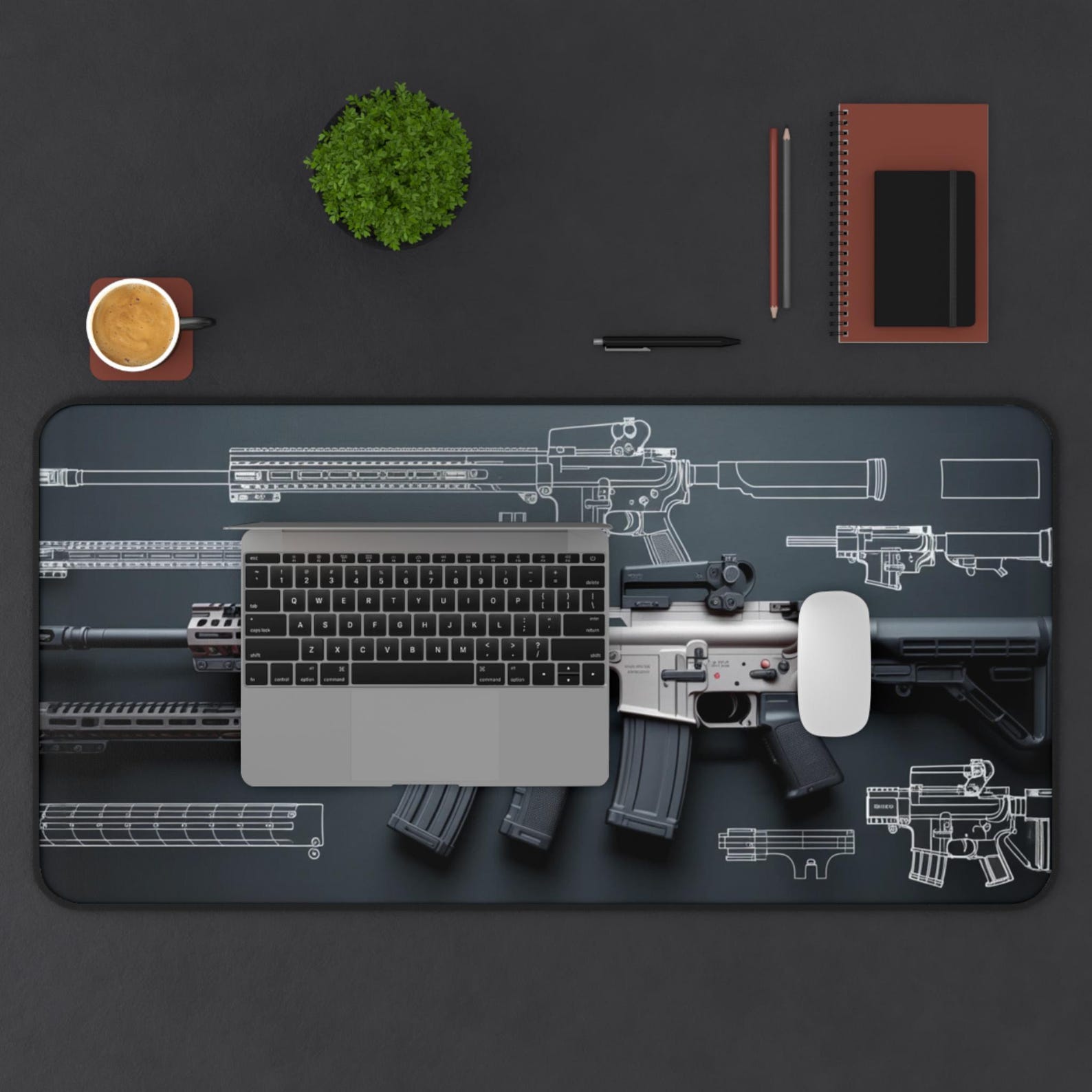 Blueprint Table Mat Tactical Desk Mat Gun Blueprint Desk Mat Gaming Mat Large Mouse Pad ...