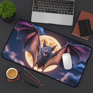 Vampire Bat Desk Mat Full Moon Gothic Halloween Gaming Mat Large Mouse Pad Scary Bat Lover Gift Spooky Office Decor Horror Aesthetic Laptop