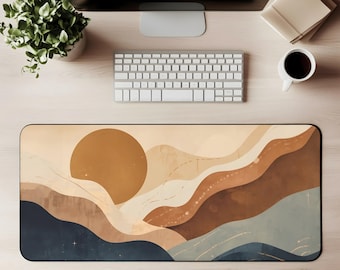 Abstract Sun Waves Desk Mat Abstract Sun Waves Mouse Pad Abstract Sun Waves Gaming Mat Modern Neutral Desk Decor