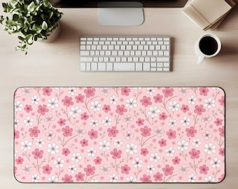 Rosa Blumen Schreibtischmatte Mauspad Spielmatte Niedlichen Blumenmuster Ästhetischen Büro Dekor Weich Feminin Arbeitsplatz Geschenk
