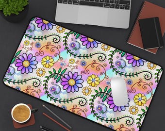 Retro floral desk mat colorful daisy mouse pad boho hippie aesthetic office decor gift for her groovy flower keyboard mat pc girly desk pc