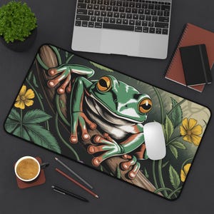 Frog Desk Mat Frog Gaming Mat Frog Mouse Pad Green Frog Illustration XXL Keyboard Mat Home Office Decor Cool Tech Accessory Laptop Computer