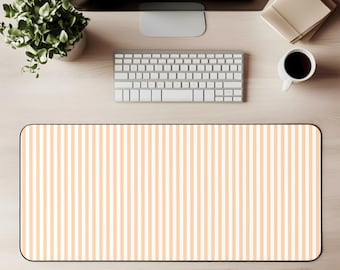 Orange Stripe Desk Mat Peach Mouse Pad Warm Pastel White Lines Minimal Modern Aesthetic Workspace Decor Cute Office Accessory